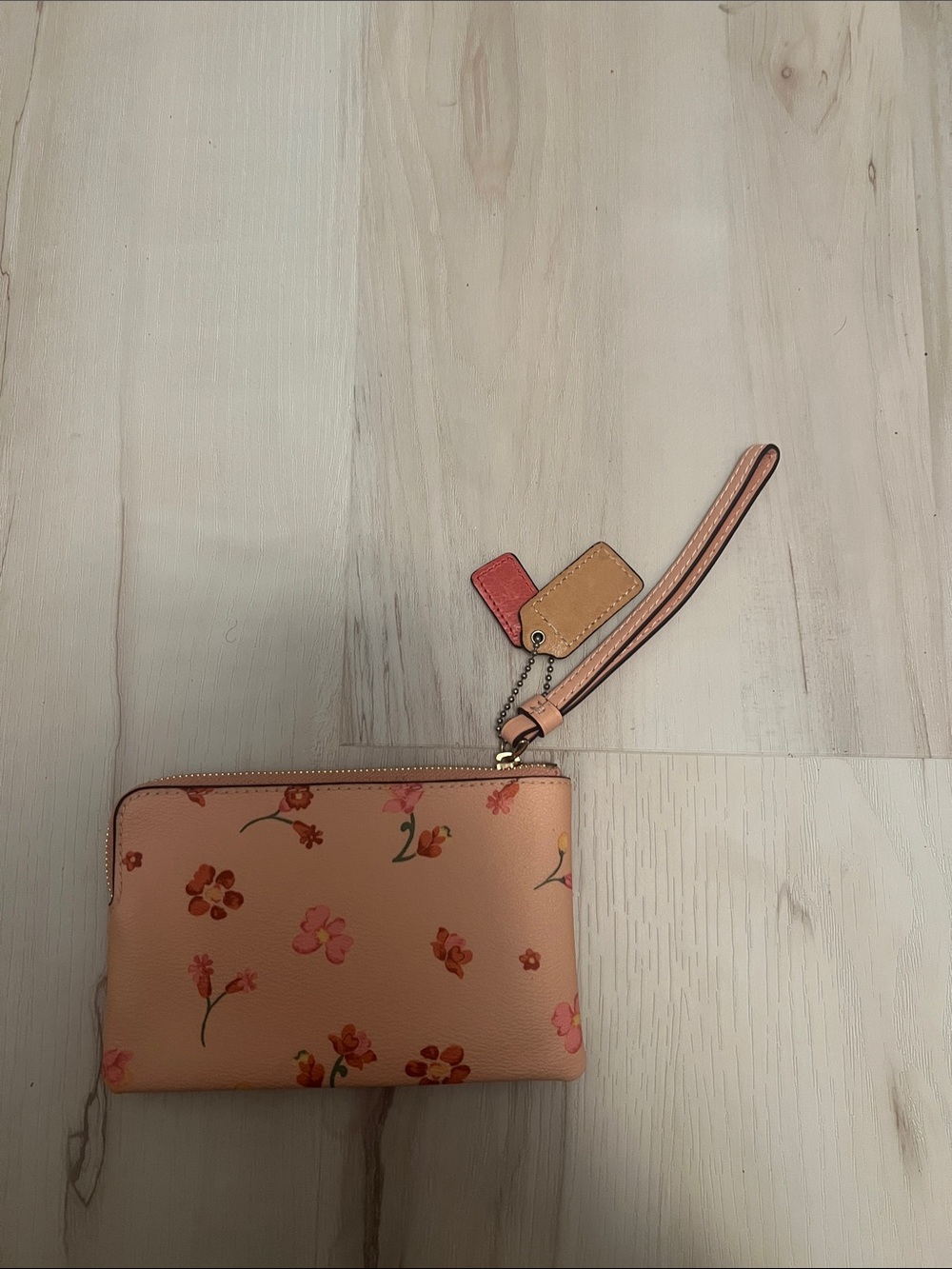 Coach Peach Floral Wristlet Pouch with Strap like new - Picture 2 of 4
